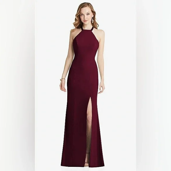 Dessy Collection | Dresses | Highneck Halter Dress With Twist Criss Cross Back In Cabernet | Poshmark Dessy Collection | Dresses | Highneck Halter Dress With Twist Criss Cross Back In Cabernet | Poshmark
